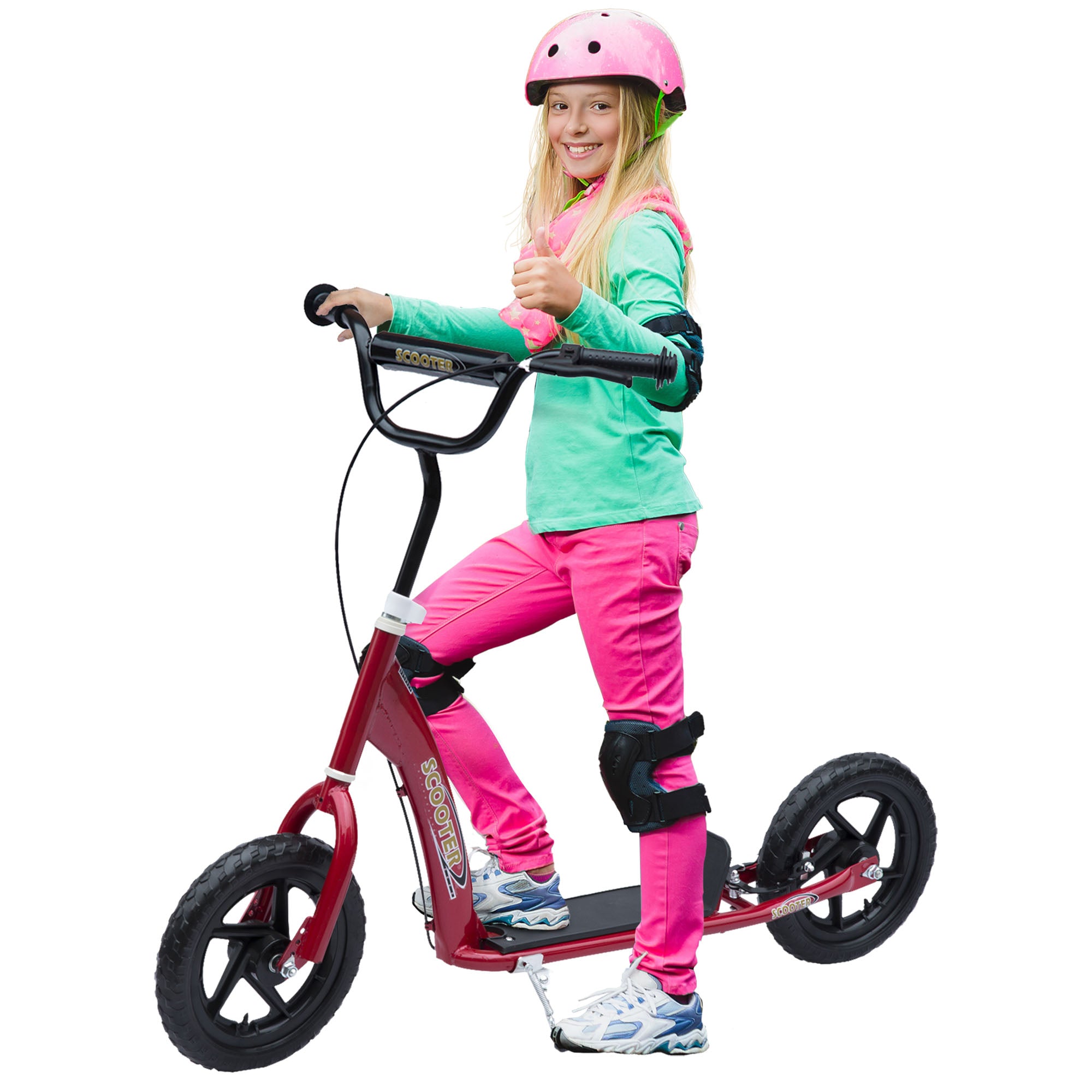 Kids Scooter Kick Scooter, With 12" EVA Tyres, Rear Brake, Big Wheels Scooter For 5-12 Years , Red