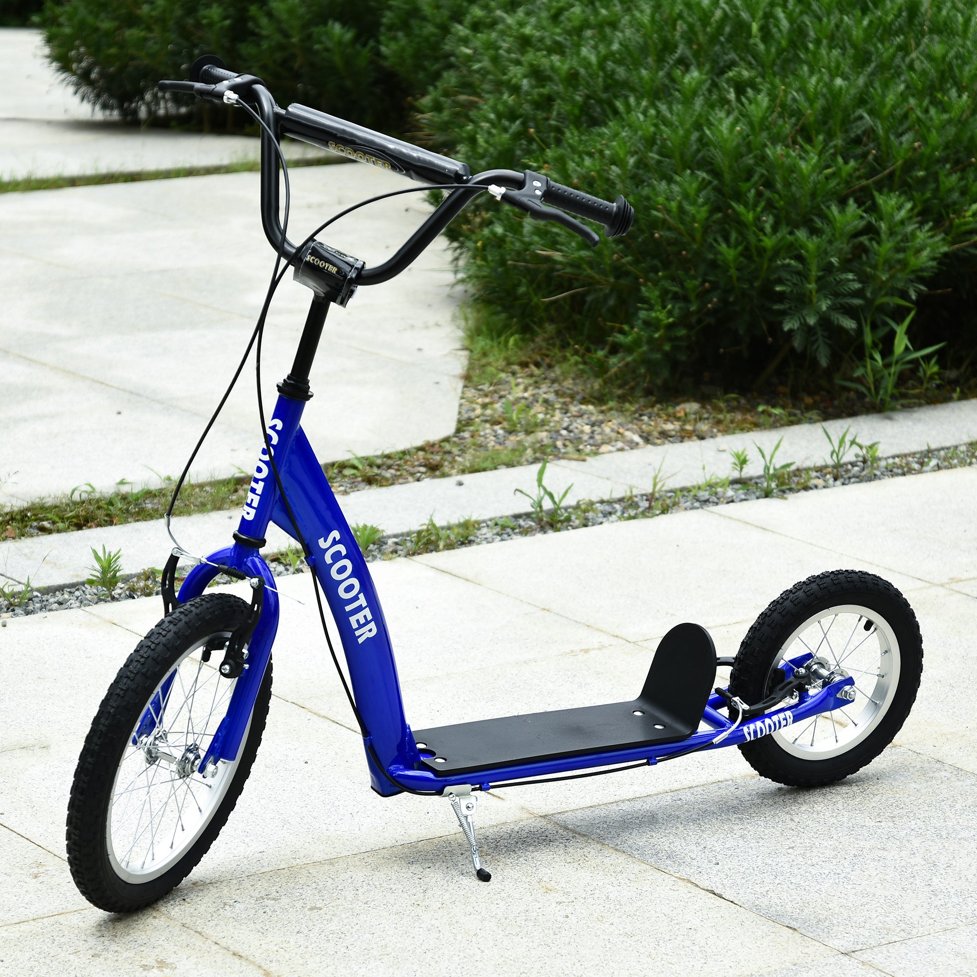 Youth Scooter Kick Scooter For Kids 5+ With Adjustable Handlebar 16" Front And 12" Rear Dual Brakes Inflatable Wheels, Blue