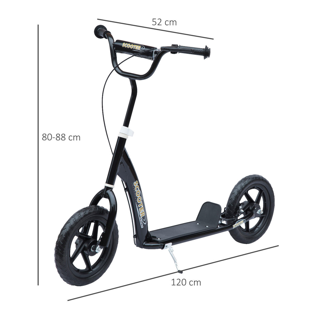 Kids Scooter Kick Scooter, With 12" EVA Tyres, Rear Brake, Big Wheels Scooter For 5-12 Years , Black