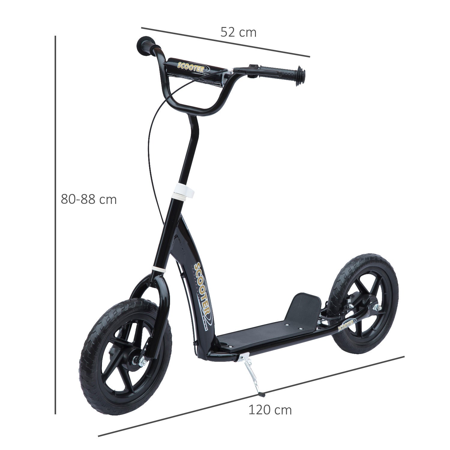 Kids Scooter Kick Scooter, With 12" EVA Tyres, Rear Brake, Big Wheels Scooter For 5-12 Years , Black