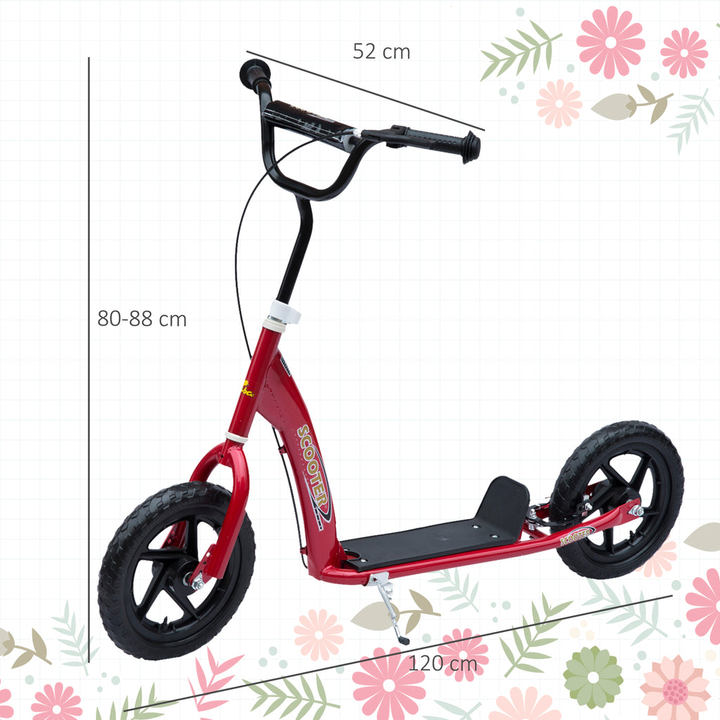 Kids Scooter Kick Scooter, With 12" EVA Tyres, Rear Brake, Big Wheels Scooter For 5-12 Years , Red