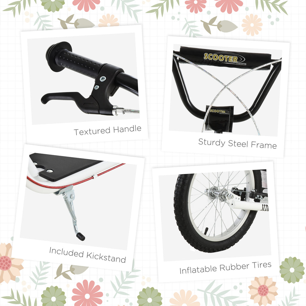 Toddler Scooter, White, Adjustable Handlebar, Kick Scooter For Kids 5,Dual Brakes, Inflatable Wheels