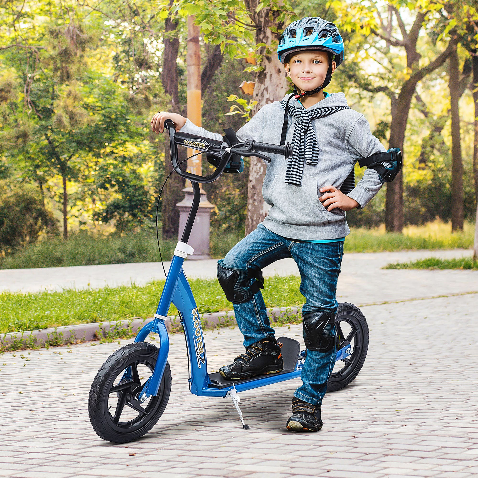 Kids Scooter Kick Scooter, With 12" EVA Tyres, Rear Brake, Big Wheels Scooter For 5-12 Years , Blue