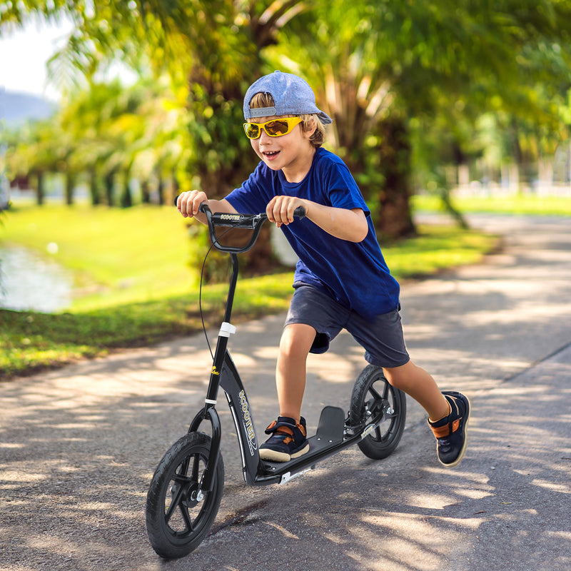 Kick Scooter For Kids 5-12 Years Old With Adjustable Height Handlebar, Non-slip Footplate, Big Wheels, Rear Brake, Black