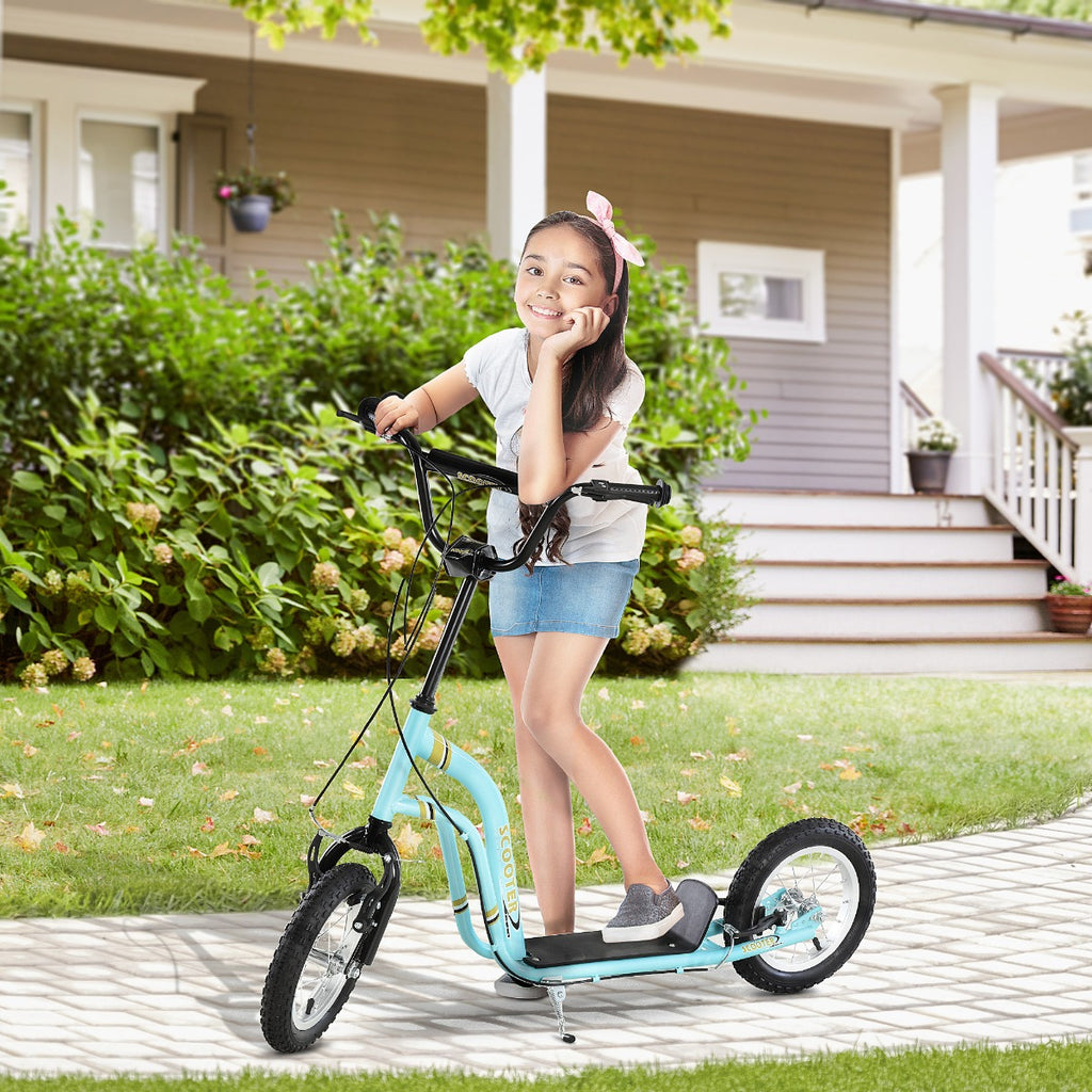 Youth Scooter Front And Rear Caliper Dual Brakes 12-Inch Inflatable Front Wheel Ride On Toy For Age 5+ - Blue