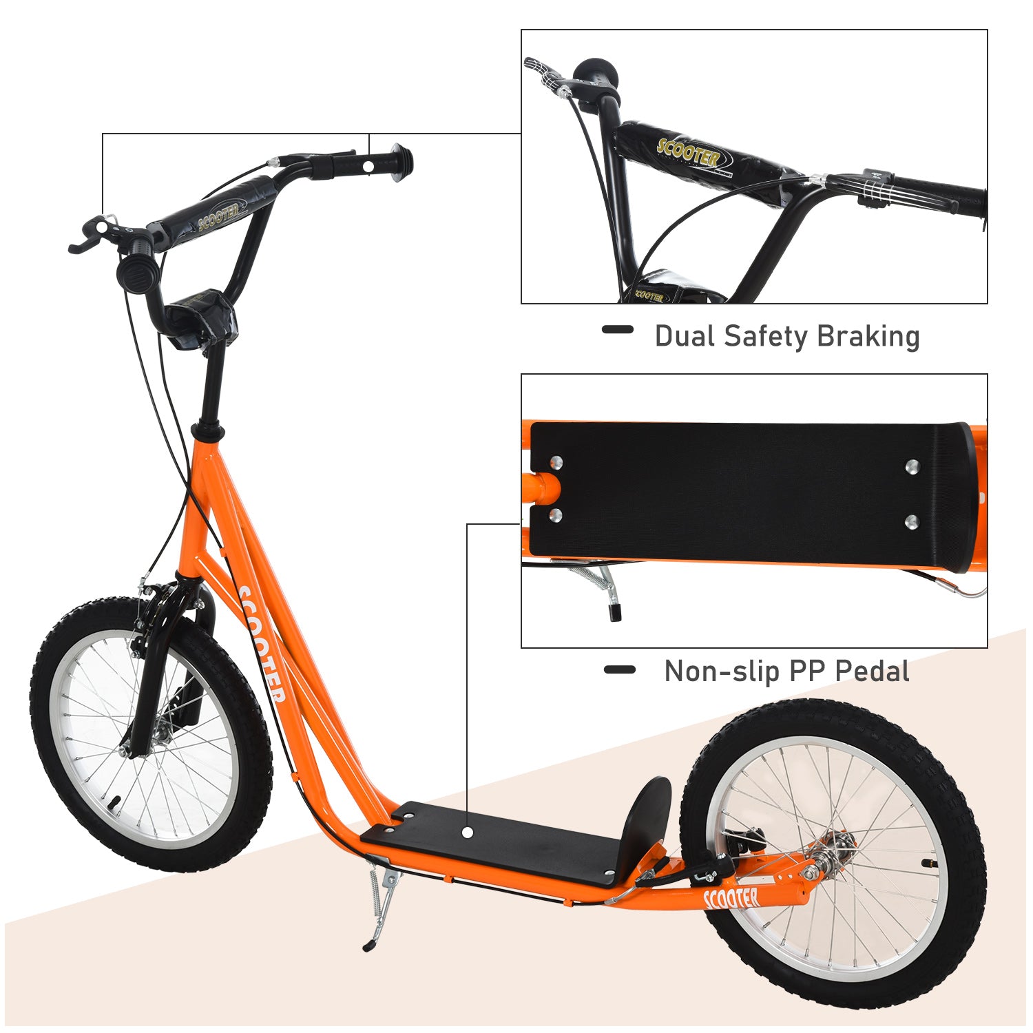Youth Scooter Kick Scooter For Kids 5+ With Adjustable Handlebar Front And Rear Dual Brakes, Orange